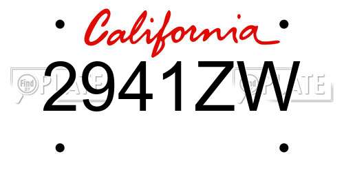 2941ZW California License Plate