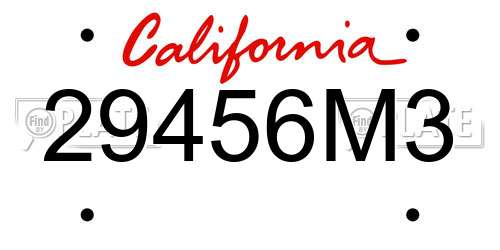 29456M3 California License Plate