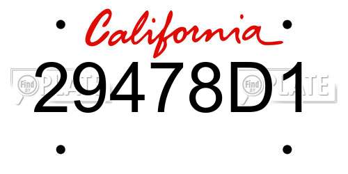 29478D1 California License Plate