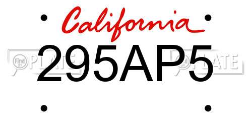 295AP5 California License Plate