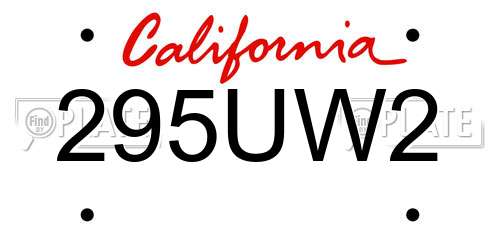 295UW2 California License Plate