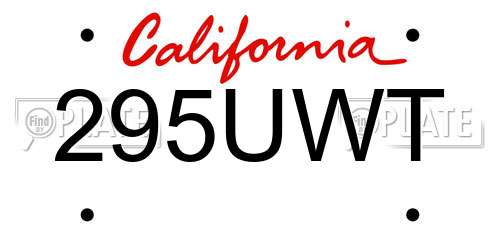 295UWT California License Plate
