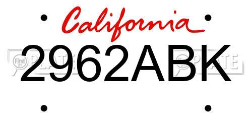 2962ABK California License Plate