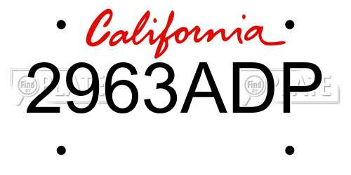 2963ADP California License Plate