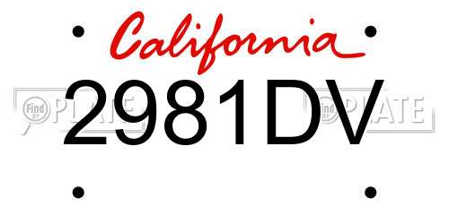 2981DV California License Plate