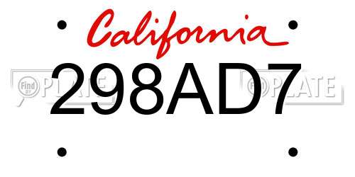 298AD7 California License Plate