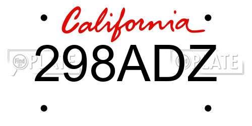 298ADZ California License Plate