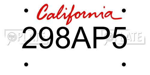 298AP5 California License Plate