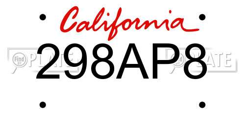 298AP8 California License Plate