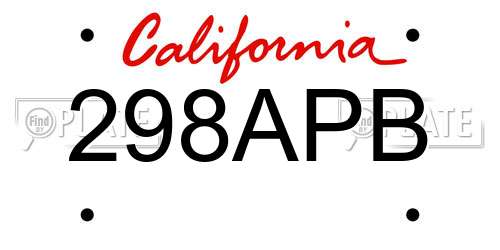 298APB California License Plate