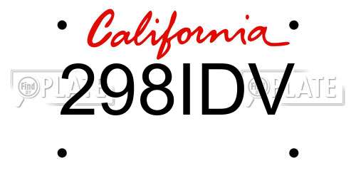 298IDV California License Plate