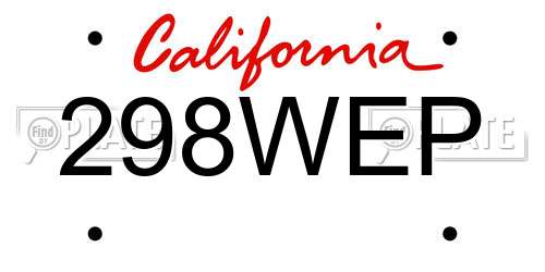 298WEP California License Plate