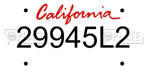 29945L2 California License Plate