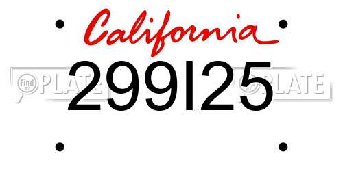 299I25 California License Plate