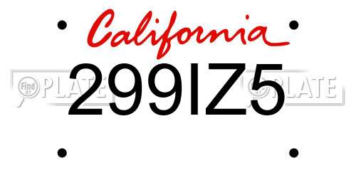 299IZ5 California License Plate
