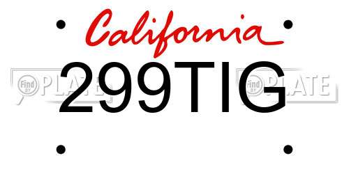 299TIG California License Plate