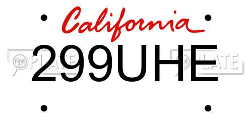 299UHE California License Plate