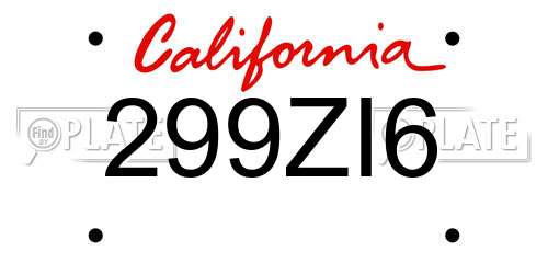 299ZI6 California License Plate