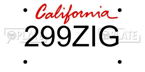 299ZIG California License Plate