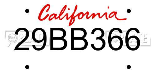 29BB366 California License Plate