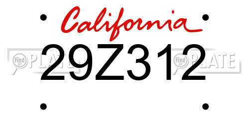 29Z312 California License Plate