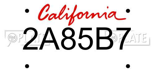 2A85B7 California License Plate