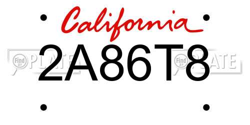 2A86T8 California License Plate