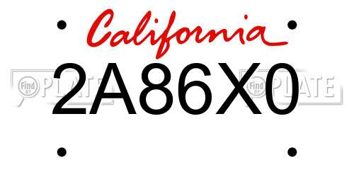 2A86X0 California License Plate