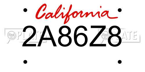 2A86Z8 California License Plate