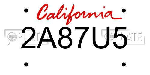 2A87U5 California License Plate