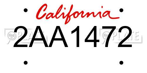 2AA1472 California License Plate