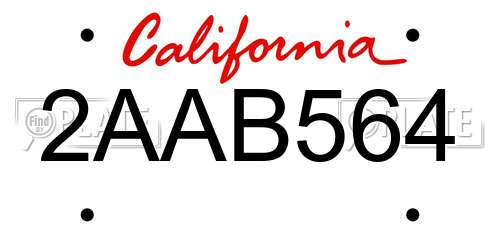 2AAB564 California License Plate