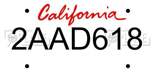 2AAD618 California License Plate