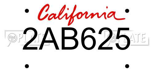2AB625 California License Plate