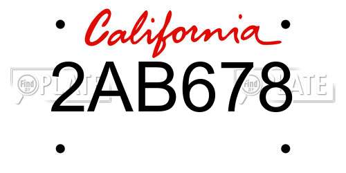 2AB678 California License Plate