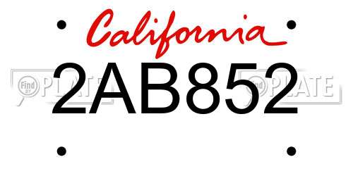 2AB852 California License Plate