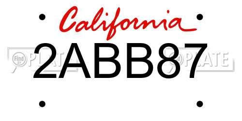 2ABB87 California License Plate