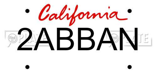 2ABBAN California License Plate