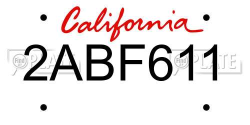2ABF611 California License Plate