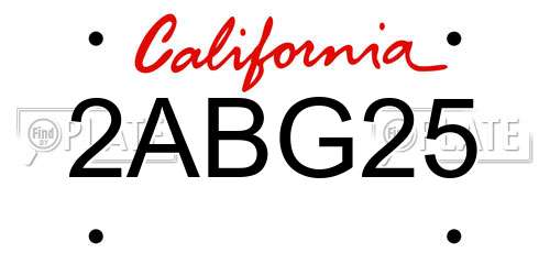 2ABG25 California License Plate