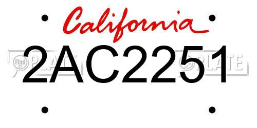 2AC2251 California License Plate
