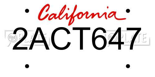 2ACT647 California License Plate