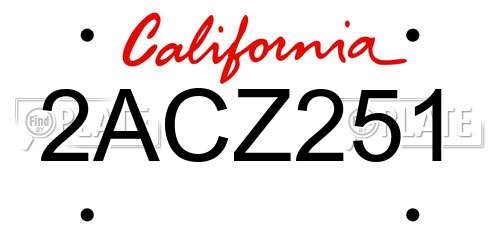 2ACZ251 California License Plate