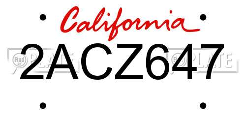 2ACZ647 California License Plate