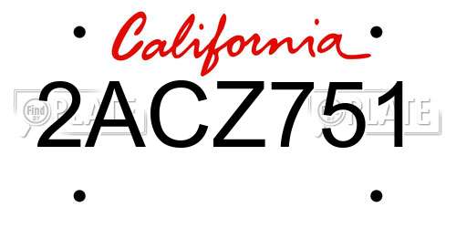 2ACZ751 California License Plate