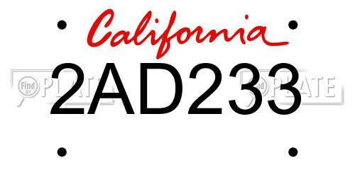 2AD233 California License Plate
