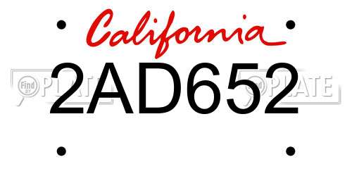 2AD652 California License Plate