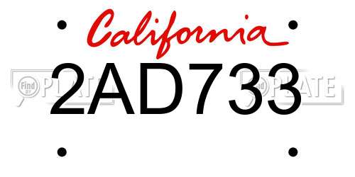 2AD733 California License Plate