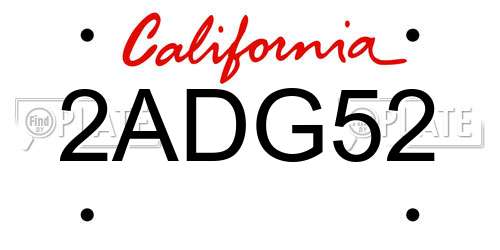 2ADG52 California License Plate
