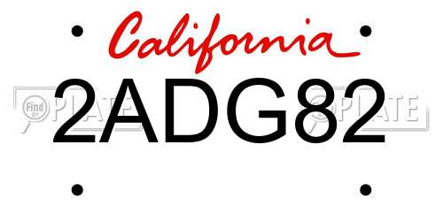 2ADG82 California License Plate